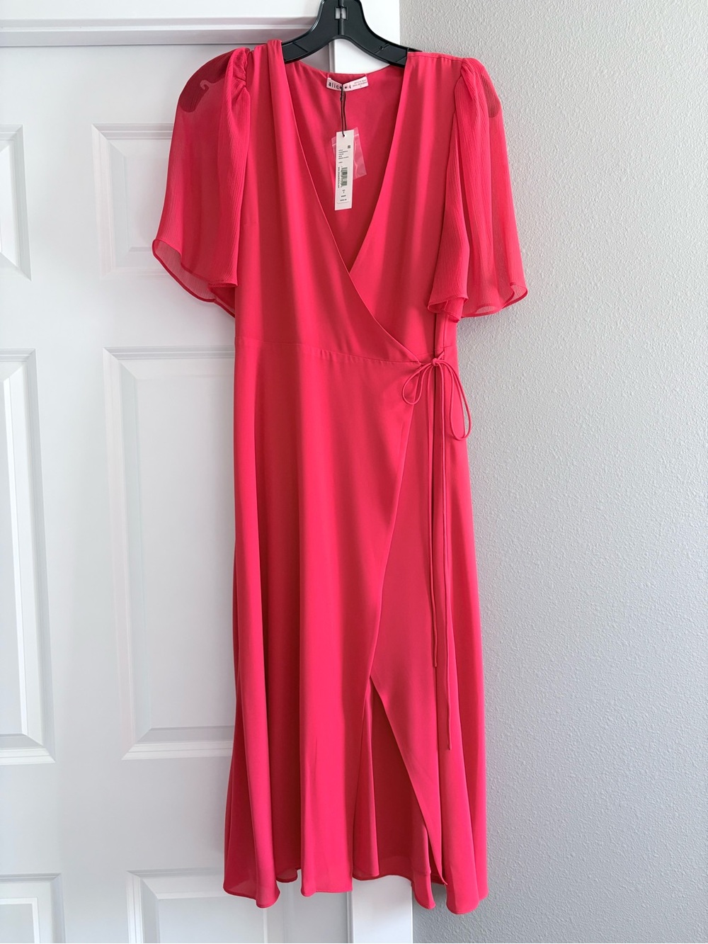 Alice + Olivia Hot Pink Wrap Midi Dress